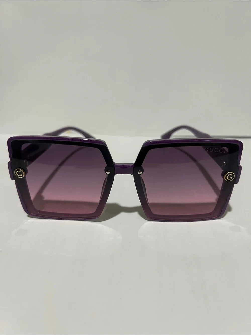 Gucci Purple Square Gradient Sunglasses with Gold Accents